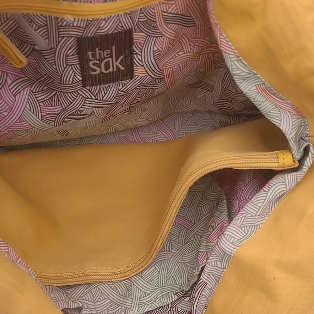 The Sak Yellow Leather Shoulder Bag with Brown Handles - Picture 6 of 11